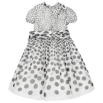 Girls White & Black Polka Dot Dress